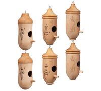 NUOBESTY 6pcs Wooden Hummingbird Houses outside Hanging Rustic Khaki Wood Birdhouses with Optimized Nesting Chamber and Multiple Bird Support for Window and Outdoor Garden Use
