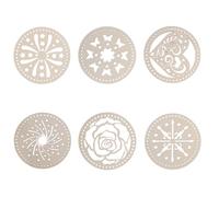 NUOBESTY 6pcs Wooden Round Bag Bottom Shaper Set 6’’ Hollow Circle with Floral Heart Butterfly Patterns, DIY Handbag Making Accessories for Crochet Basket Base, Weaving and Knitting Craft