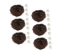 NUOBESTY 6set Handmade Bird Nest Decoration of Artificial Rattan Bird Nests Eggs for Easter Wedding Outdoor Garden Decoration