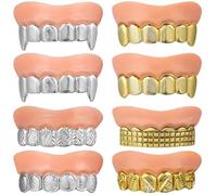 NUOBESTY 8pcs Halloween Dentures Props Funny Fake Vampire Teeth Plating Zombie False Fools Day Costume Accessory Prank Toy