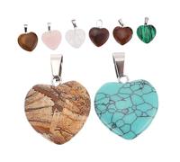 NUOBESTY 8pcs Heart Shaped Natural Stone Charms Unique Pendants for Jewelry Making Smooth Agate Crystal Malachite Beads for Crafts for Valentine Day Anniversaries