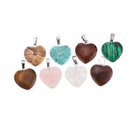 NUOBESTY 8pcs Heart Shaped Natural Stone Pendants for DIY Necklace Jewelry Charms for Bracelets and Pendants Multi Gemstone Craft Beads for Gifts and Valentines Day