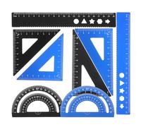 NUOBESTY 8pcs Multifunctional Maths Ruler Set with Aluminium Alloy Triangle and Straight Rulers, Protractor and Storage Box for Precise Measurement, for School and Home Use