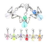 NUOBESTY 9pcs Colorful Acrylic Angel Wing Fairy Charms with Alloy Butterfly and Lobster Clasps Dual Use Keychain Necklace Pendants for DIY Jewelry Making Shower Favors