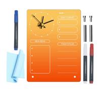 NUOBESTY Acrylic Desktop Memo Writing Board with Clock, Standing Whiteboard Planner for Office Daily Schedule, Message Board for Home and Work Desk Organization