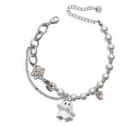 NUOBESTY Adjustable Silver Alloy Punk Bracelet with Ghost Charm, Unique Creative Unisex Wristband for Halloween and Occasions, Stylish Decorative Punk Accessories
