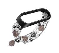NUOBESTY Agate Crystal Beaded Replacement Watch Strap for Durable Sport Three Pearl Bracelet Band Ergonomic Grey Wristband Comfortable for Men Women