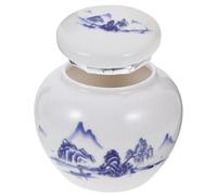 NUOBESTY Airtight Ceramic Tea Storage Jar Hand-painted Blue and White Porcelain Canister for Loose Tea Sugar Candy Decorative Kitchen Container with Sealing Lid