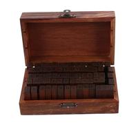 NUOBESTY Alphabet Letter Stamps Alphabet Number Stamp Set 70 Pieces Vintage Style 26 Capital Letters 10 Numbers 8 Symbols in Wooden Box Case Sturdy Rubber Hardwood for Craft Color