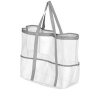 NUOBESTY Bag, Large Pocket with Beach for Women Zipper and Mesh Handle Foldable Nylon Storage Tote White Lightweight for Trips and Family Days Swimming and Sundries