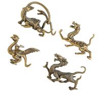 NUOBESTY Brass Four Divine Animals Statue Set - Azure Dragon, White Tiger, Vermilion Bird, Black Tortoise - Small Desktop Animal Sculptures for Home and Garden Decoration