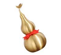 NUOBESTY Brass Gourd Feng Shui Ornament with Leaf, 5.5 Inch Vintage Chinese Collectible Copper Gourd Statue for Wealth and Home Decor