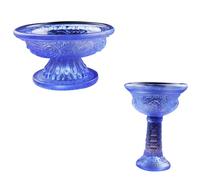 NUOBESTY Buddhist Worship Glass Offering Cups Set of 2, High-Foot Decorative Puja Goblets Eight Auspicious Symbols, Temple Decor for Home Altar Use