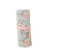 NUOBESTY Canvas Pencil Roll Wrap Holder Pouch Organizer with 48 Slots for Artists and Students Portable Knitting Pencil Storage Case in Pink Floral Style