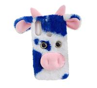 NUOBESTY Cartoon Cow Tpu Phone Case Fuzzy Protective Shell for Easy Access to Buttons Durable Plush Material Multi Purpose Design for Winter Warmth and Decoration Blue