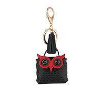 NUOBESTY Cartoon Owl Earphone Pouch with Keyring PU Leather Earbud Storage Bag for Women Portable Wireless Headphone Case with Metal Button Closure Cute Small Accessory Holder for Travel