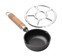 NUOBESTY Cast Iron Egg Frying Pan 13cm Small Saucepan with Handle and Spout, Mini Metal Oil Pour Pot with Stove Rack, 2pcs Set for Induction and Gas Cooking