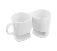 NUOBESTY Ceramic Coffee Mugs 225ml with Built-in Biscuit Holder 2pcs White Pottery Breakfast Cup Set with Excellent Durability and Modern Design for Morning Coffee and Afternoon Tea