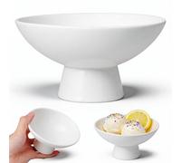 NUOBESTY Ceramic Footed Bowl, White Fruit Bowl for Dessert, Ice Cream & Tea Snacks, Decorative Pedestal Dish for Kitchen Counter, Dining Table & Coffee Table Centrepiece (4.92 Inch)