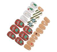 NUOBESTY Christmas Almond Shaped French Tip Press on Nails Set, Medium Size Reusable Glue-On False Manicure Tips for Women Holiday Nail Art