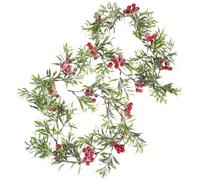 NUOBESTY Christmas Berry Garland Pre-lit Holiday Garland Frosted Snowy Bristle Pine Artificial Garland Wreath Decoration for Home Fireplace Decor