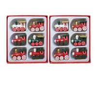 NUOBESTY Christmas Miniature Wood Ornaments Decoration Mini Christmas Hanging Ornament Wooden Mini Train Hanging Decorations Xmas Party Favors 12pcs