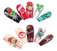 NUOBESTY Christmas Press On Nails Set Small Short Square Red, Green White Detachable Fake Nails with Santa Snowflake Designs for Women’s Winter Party Manicures