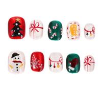 NUOBESTY Christmas Press on Nails Short Size S Removable Snowman Cat Eye Bell Design Holiday Fake Nails Stick on for Women