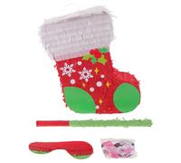 NUOBESTY Christmas Stocking Pinata with Pull String, Paper Material Featuring Reinforced Design and Hanging Loop, Includes Blindfold, Bat, and Confetti for Festival Game or Birthday Party