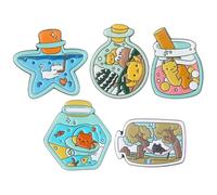 NUOBESTY Costume Jewelry 5pcs Beautiful Alloy Brooch Pins Cat Pattern in Drift Bottle for Women's Casual and Party Occasions