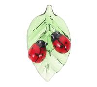 NUOBESTY Crystal Glass Ladybug Animal Figurines with Green Leaf Base, 2pcs Miniature Decorative Sculptures for Micro Landscape and Office Use, Collectible Paperweights, 31x51x14mm