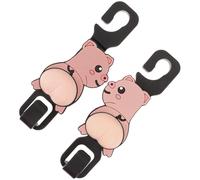 NUOBESTY Cute Soft Silicone Car Headrest Hooks for Vehicle Seat, Universal Auto Purse Holder with Strong Grip, 1 Pair Cartoon Pig Back Seat Hanger for Car Interior Storage