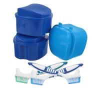 NUOBESTY Denture Storage Kit with Brush and Soaking Cup Plastic and Nylon Material 3 Sets Gentle Cleaning and User-Friendly Process, for Outdoor Use and Travel