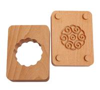 NUOBESTY Double-Layer Green Bean Cake Mold Hand Press Mooncake Maker with Beech Wood Handle Baking Stencil for Handmade Pastry and Traditional Dessert Decorating