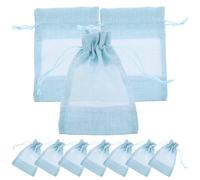 NUOBESTY Drawstring Mesh Bags Cotton Blend Small Sachet Pouches 10 X 14 Cm Light Blue Linen Windowed Organza Bags 10pcs for Party Favors Jewelry Storage and Fragrance Sachets