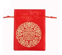 NUOBESTY Drawstring Pouches to Protect Beads and Jewellery 10pcs Red for Jewellery Made of Tapestry Satin, Beautiful Chinese Style Bags for Christmas and Party Favour Gifts