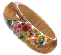 NUOBESTY Dried Flower Wooden Resin Bracelet, Stylish Creative Wrist Bangle, Handmade Han Chinese Clothing Accessory for Everyday Wear