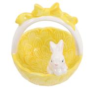 NUOBESTY Easter Bunny Basket Figurine Ceramic Yellow Rabbit Decor 12.5x12.5x15cm Easter Decoration for Home Tabletop Seasonal Ornament