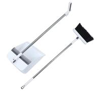 NUOBESTY Foldable Household Broom and Dustpan Set 36.7 Inch Long Handle with Stainless Steel Frame and Comb Teeth, Portable White Mini Floor Sweep for Home Cleaning and Indoor Use