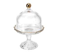 NUOBESTY Glass Cake Stand Small with Gold Rim and Lid, Modern European Style Dessert Display Tray for Afternoon Tea, Fruit and Candy Plate with Dome Cover
