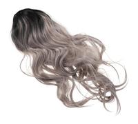 NUOBESTY Gradient Long Wavy Synthetic Wig for Women Middle Part Black to Grey Ombre Heat Resistant Curly Costume Wig with Cap for Party and Daily Wear