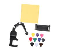 NUOBESTY Guitar Phone Holder Clip-on Mobile Stand for Musicians with Adjustable Headstock Clamp, Music Score Rack, and Microphone Support, Black-grey with Guitar Cleaning Cloth