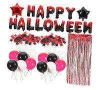 NUOBESTY Halloween Party Decoration Set with Black and Red Balloons Spider Sequins and Fringe Curtains Easy to Assemble Wall and Ceiling Hanging Supplies for Festive Halloween Atmosphere