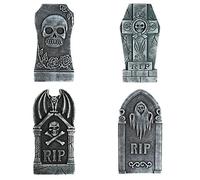 NUOBESTY Halloween Tombstone Decorations, Foam RIP Graveyard Headstone with Metal Stakes Halloween Yard Signs for Party Haunted House Decorations 4pcs