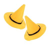 NUOBESTY Halloween Witch Hat for Adults, Yellow Thick Felt Wizard Hat 2Pcs Set, Wide Brim Sorcerer Costume Cap for Halloween Party and Cosplay Events