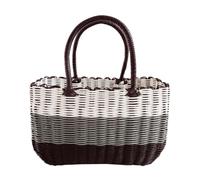 NUOBESTY Handwoven Medium-sized Straw Picnic Basket with Handle, Multi-functional Grocery and Vegetable Storage Tote, Washable Handcrafted Beach Bag for Women in Brown, Grey, and White