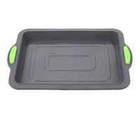 NUOBESTY Heat-Resistant Non-Stick Silicone Mold Baking Pan with Green Handle, Deep Gray Washable Cake Roll Tray for Home DIY Baking, Professional Silicone Bakeware for Cakes and Brownies