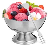 NUOBESTY Ice Cream Bowls, 10cm Stainless Steel Dessert Cups with Fork Salad Bowl Footed Serving Cup for Ice Cream, Candy, Snack, Fruit, Cake - Party, Wedding