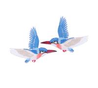 NUOBESTY Iron-on Embroidered Bird Patches for Clothing DIY Sewing Accessories, Symmetrical Flying Kingfisher Design Adhesive Backing, Sturdy Fabric Appliques for Jackets, Bags and Home Deco