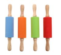 NUOBESTY Kids Toys 9 Inch Mini Rolling Pin, 4Pcs Silicone Rolling Pin Wooden Handle Non-Stick Dough Roller for Kids Children for Home Kitchen Baking Supplies (Red, Green, Orange, Blue)